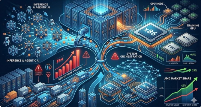 인공지능(AI) 인프라 시장의 병목 현상이 그래픽처리장치(GPU)를 넘어 중앙처리장치(CPU)로 전이되고 있다. 그동안 AI 모델 학습에만 매몰됐던 데이터센터 자원이 실시간 추론과 에이전트(Agent)형 AI 서비스로 무게 중심을 옮기면서, 이를 처리할 CPU 수요가 공급을 압도하기 시작했다. 이미지=제미나이3