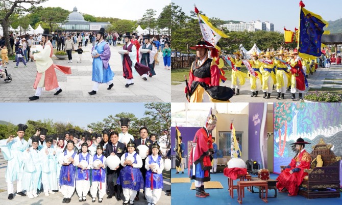 지난해 열린 '제29회 광주왕실도자페스티벌' 문화의 광장서 열린 전통놀이와 체험 프로그램을 시민들이 체험하고 있는 모습. 사진=광주문화재단