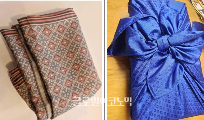 지난해 4월 3일 강기윤 창원시장 후보가 한국남동발전 사장 시절, 창원 지역 한 자원봉사단체 회원들에게 제공한 남성용 실크 넥타이와 여성용 실크 스카프. 사진=독자 제공.