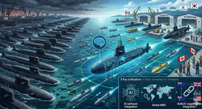 전통적인 '선체 건조' 경쟁은 이미 중국이 속도를 앞세워 우위를 점하고 있다. 하지만 그 너머, AI와 무인 자율주행이라는 '두뇌' 경쟁에서는 서방과 K-방산의 반격이 시작됐다. 2035년, 중국의 핵잠수함 80척 체제를 앞둔 시점에서 대한민국 조선업계가 취한 '이중전략'이 주목받고 있다. 이미지=제미나이3