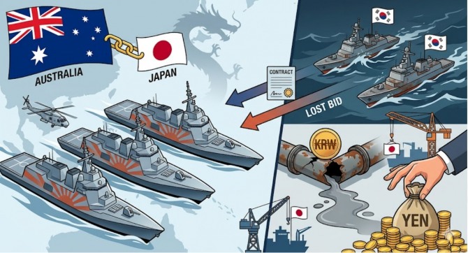 호주가 차세대 호위함 사업의 파트너로 일본을 최종 낙점했다. 이는 단순한 함정 구매 계약이 아니다. 인도-태평양 지역 해군력 재편 과정에서 한국 방산기업들이 공들여온 호주 시장을 일본이 점유했다는 사실에 방점이 찍힌다. 이미지=제미나이3