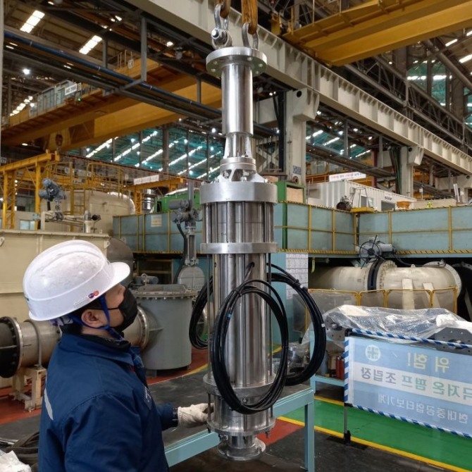 HD현대중공업 터보기계가 생산한 선박용 액화가스 펌프. 그동안 외산 의존도가 높았던 분야로, 공급망 자립의 핵심 품목이다. 사진=  HD현대중공업 터보기계