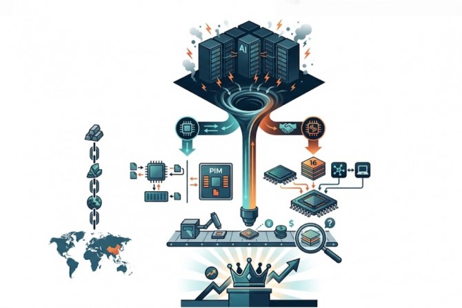 메모리 반도체는 단순 저장장치를 넘어 AI 전력 효율을 좌우하는 'AI 시스템의 심장'으로 격상됐다. 삼성전자·SK하이닉스가 PIM(Processing-In-Memory)과 맞춤형(Customized) 고대역폭메모리(HBM)에 명운을 거는 까닭이다. 이미지=제미나이3