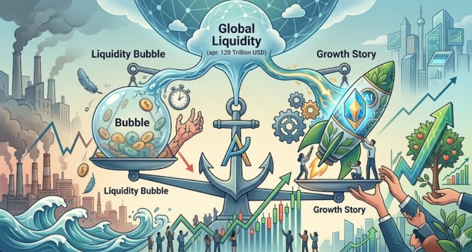 글로벌 유동성 130조 달러)가 AI라는 큰 목적지를 향해 흐르고 있다. 이미지=제미나이3