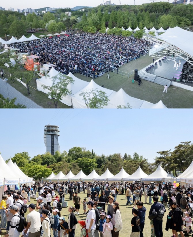 지난 5일 의왕시 왕송호수공원서 열린 ‘2026 의왕어린이철도축제’에 관람객들로 인산인해를 이루고 있는 모습. 사진=의왕시