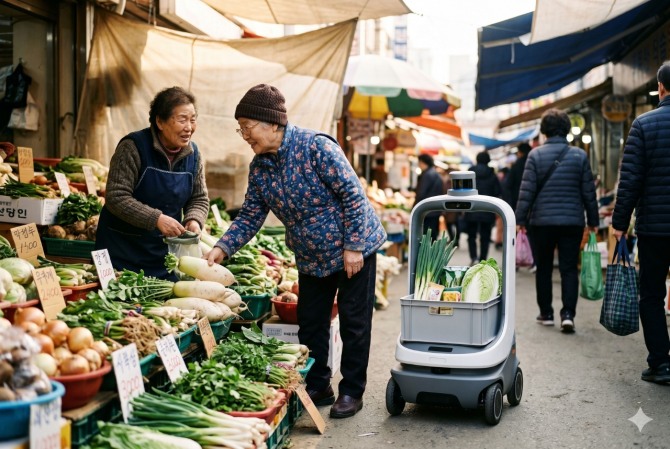 성남시 전통시장 AI짐꾼 로봇을 인공지능(AI)으로 생성한 이미지. 사진=성남시