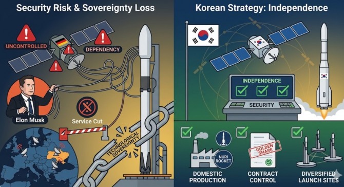 독일 정부가 350억 유로라는 천문학적인 예산을 투입하고도 국가 안보의 핵심인 군사 위성 통제권을 일론 머스크의 스페이스X에 사실상 양도했다는 비판에 직면했다. 이미지=제미나이3