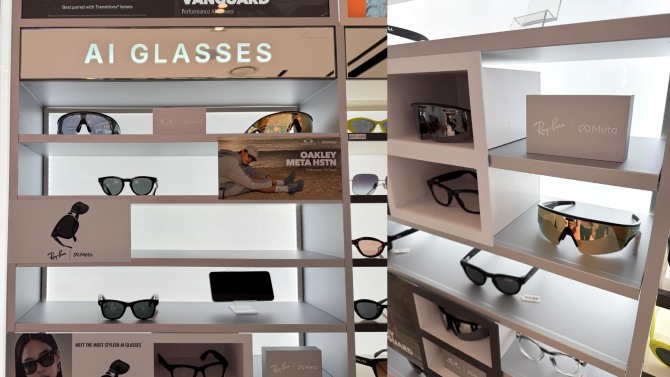 서울 중구 신세계면세점 명동점 아이웨어 매장 내 ‘AI GLASSES’ 진열 공간에 메타 AI 아이웨어 제품이 전시돼 있다. 사진=황효주 기자