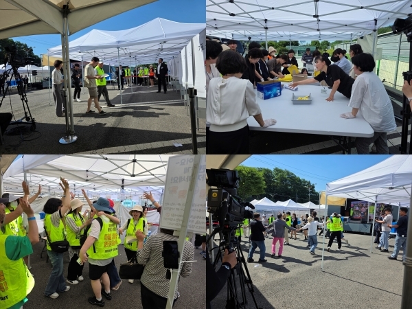 지난 30일 상대원2구역 조합장 인터뷰와 총회 투표가 끝난 후 자원봉사자들이 환호하고 있다. 사진=김양훈 기자