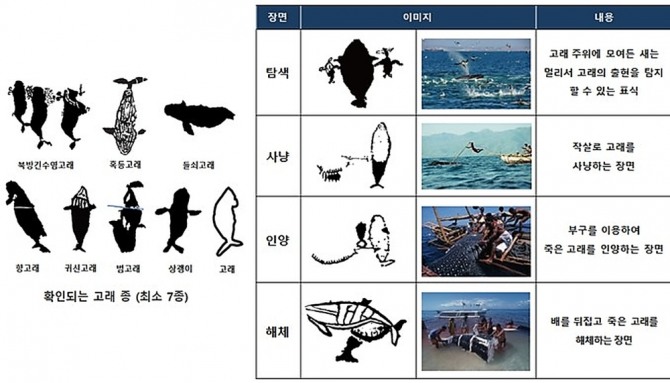 신석기시대 포경 과정을 재구성한 자료. 반구대암각화에 새겨진 고래와 포경 장면은 집단 항해와 조직 사냥이 이뤄졌음을 보여주는 대표적 기록으로 평가된다. 자료=국무총리실