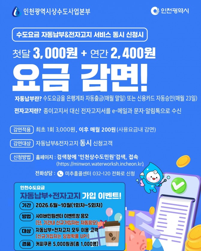 상수도 요금 감면 홍보 이미지.  자료=인천시