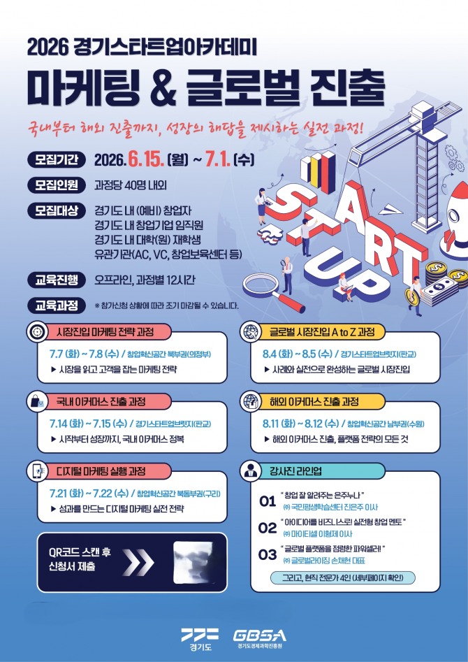 2026 경기스타트업아카데미 마케팅&글로벌 진출 모집 포스터. 자료=경과원