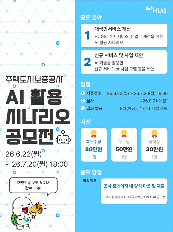 "주택 행정에 인공지능 입힌다"… HUG, 내달 20일까지 '대국민 혁신 시나리오 공모' 접수