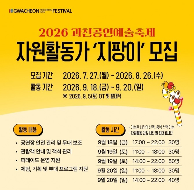 과천공연예술축제 자원활동가 지팡이 모집 포스터. 사진=과천시
