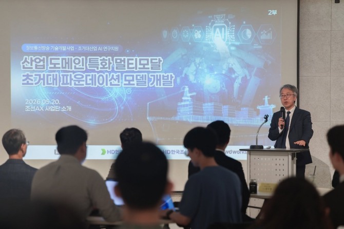 지난 5월 UNIST에서 진행된 조선산업 특화 AI 파운데이션 모델 개발 계획 발표 현장. 울산은 총 403억원 규모의 초거대산업 AI 연구지원사업을 통해 제조현장 실증에 들어갔다. 사진=UNIST