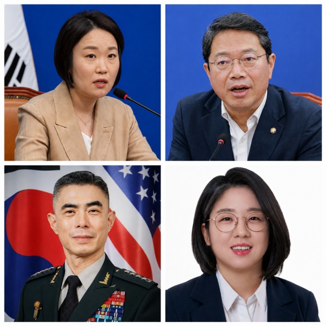이소영 중소기업부 장관 후보자, 김승원 법무부 장관 후보자, 용혜인 성평등가족부 장관 후보자, 강신철 국방부 장관 후보자.(왼쪽 위부터 시계방향). 사진=연합뉴스