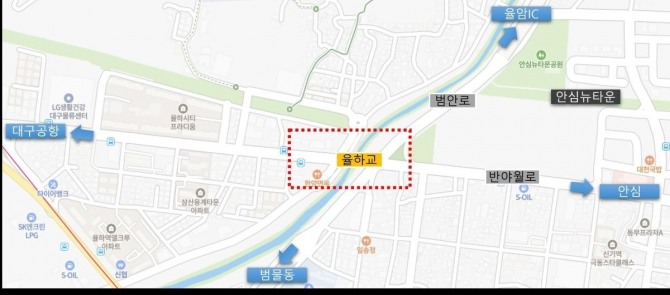 대구 동구 율하교 동편네거리 입체화 사업관련 이해를 돕기 위해 AI 생성한 율하교 동편네거리 일대 참고 이미지.