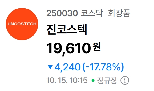 [특징주] <b>진코스텍</b>, 코스닥 이전상장 첫날.. 17%대 '급락'