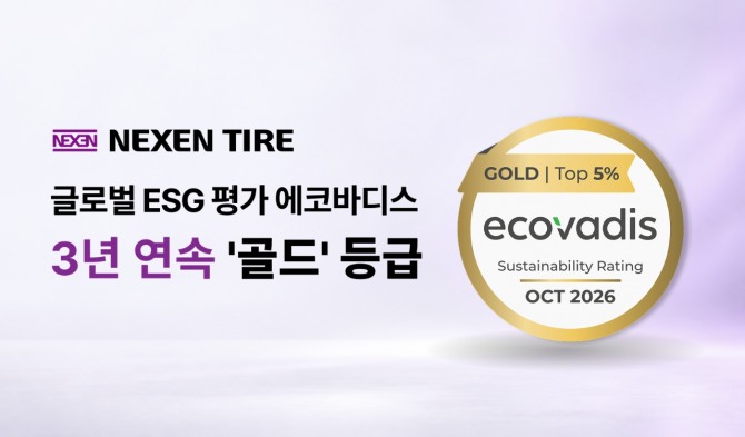 넥센타이어가 글로벌 지속가능성 평가기관 에코바디스의 2026년 ESG 평가에서 전 세계 평가 기업 상위 2%에 진입하며 3년 연속 '골드' 등급을 획득했다. 사진=넥센타이어