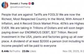 트럼프 “관세수입으로 1인당 2000달러 배당”