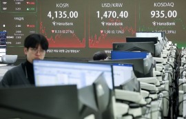 코스피, 기관 매도에 하락...4135.00 마감