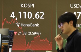 코스피, 기관 매도에 0.59%↓4110.62 마감