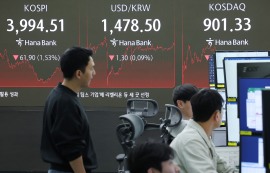 코스피, 외인·기관 동반 매도에 4000선 깨져