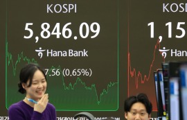 코스피, 0.65%↑5846.09 마감...사상 최고