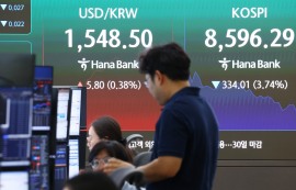 1550원 위협 환율, 당국 개입 추정 물량에↓