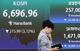 코스피, 3%대 하락...삼전·하닉 8%·3%↓