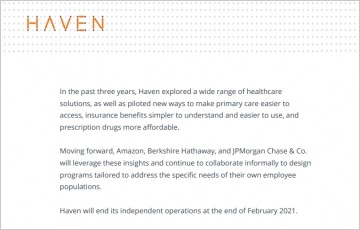 [글로벌-Biz 24] 아마존·JP모건·버크셔해서웨이 합작 의료 스타트업 '헤이븐' 3년 만에 폐업