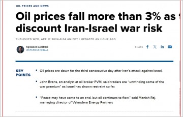 국제유가 돌연 급락  "이스라엘 보복 사실상  포기"
